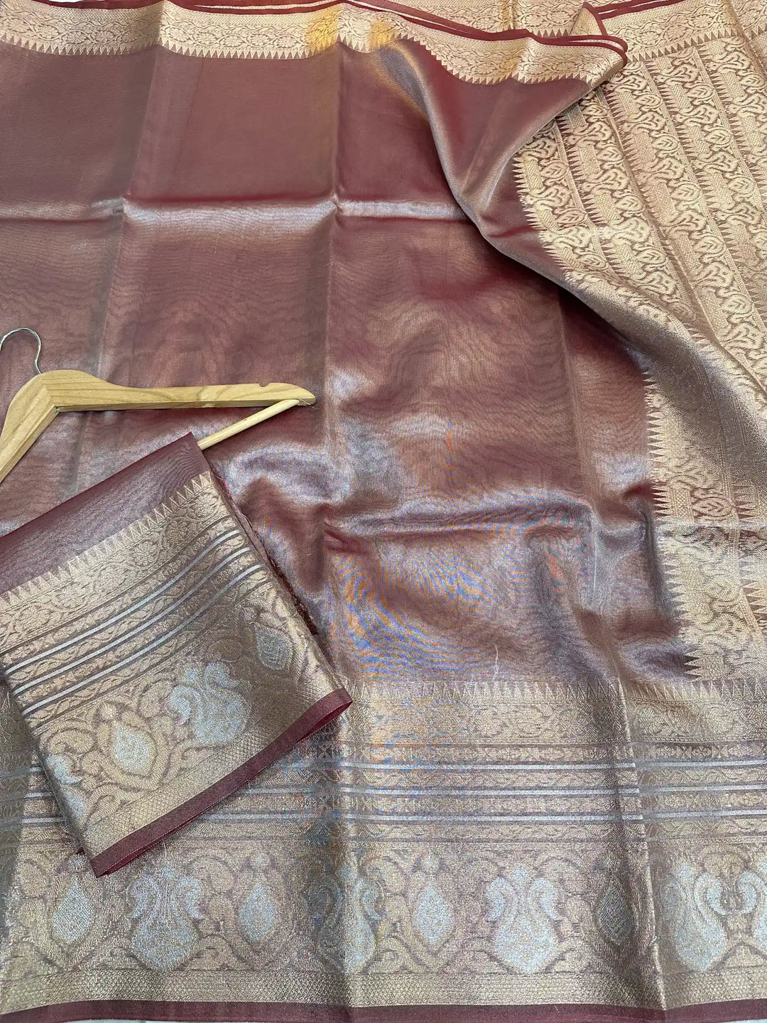Deep Coffee Glass Tissue Silk Banarasi Saree