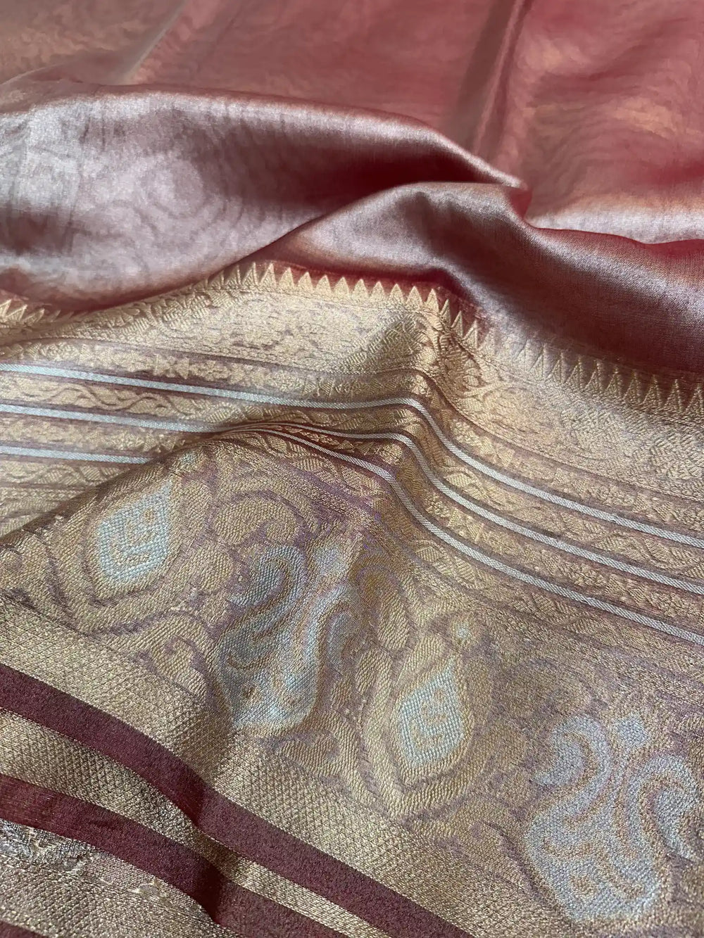 Deep Coffee Glass Tissue Silk Banarasi Saree