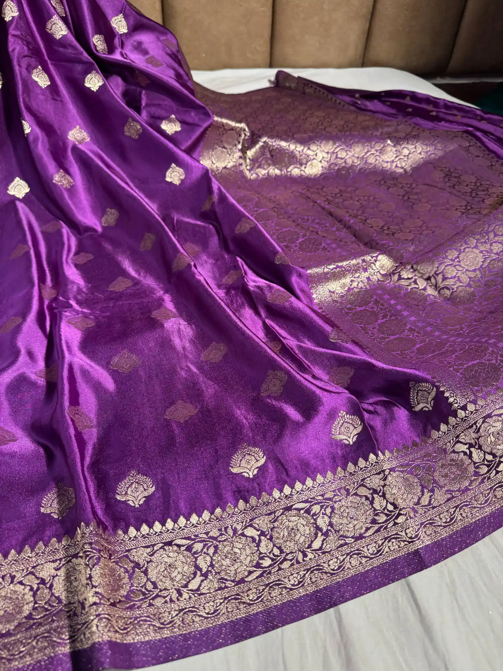 Deep Purple Mashru Katan Silk Banarasi Saree with Rich Pallu and Blouse