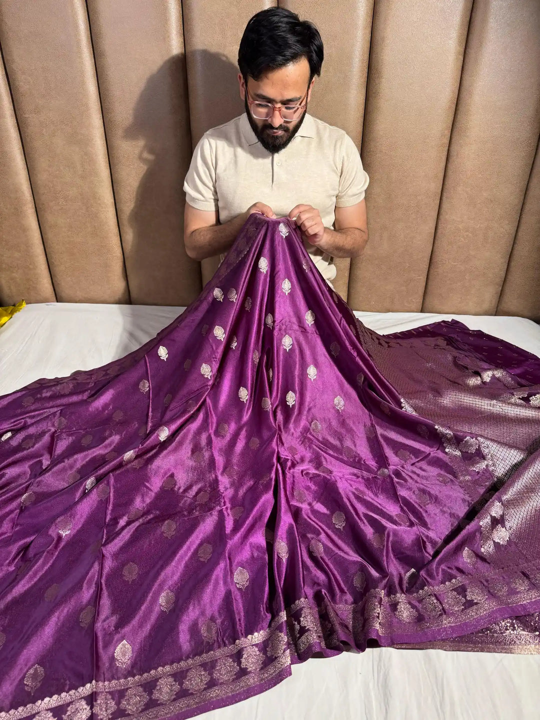 Deep Voilet Mashru Katan Silk Banarasi Saree with Rich Pallu and Blouse