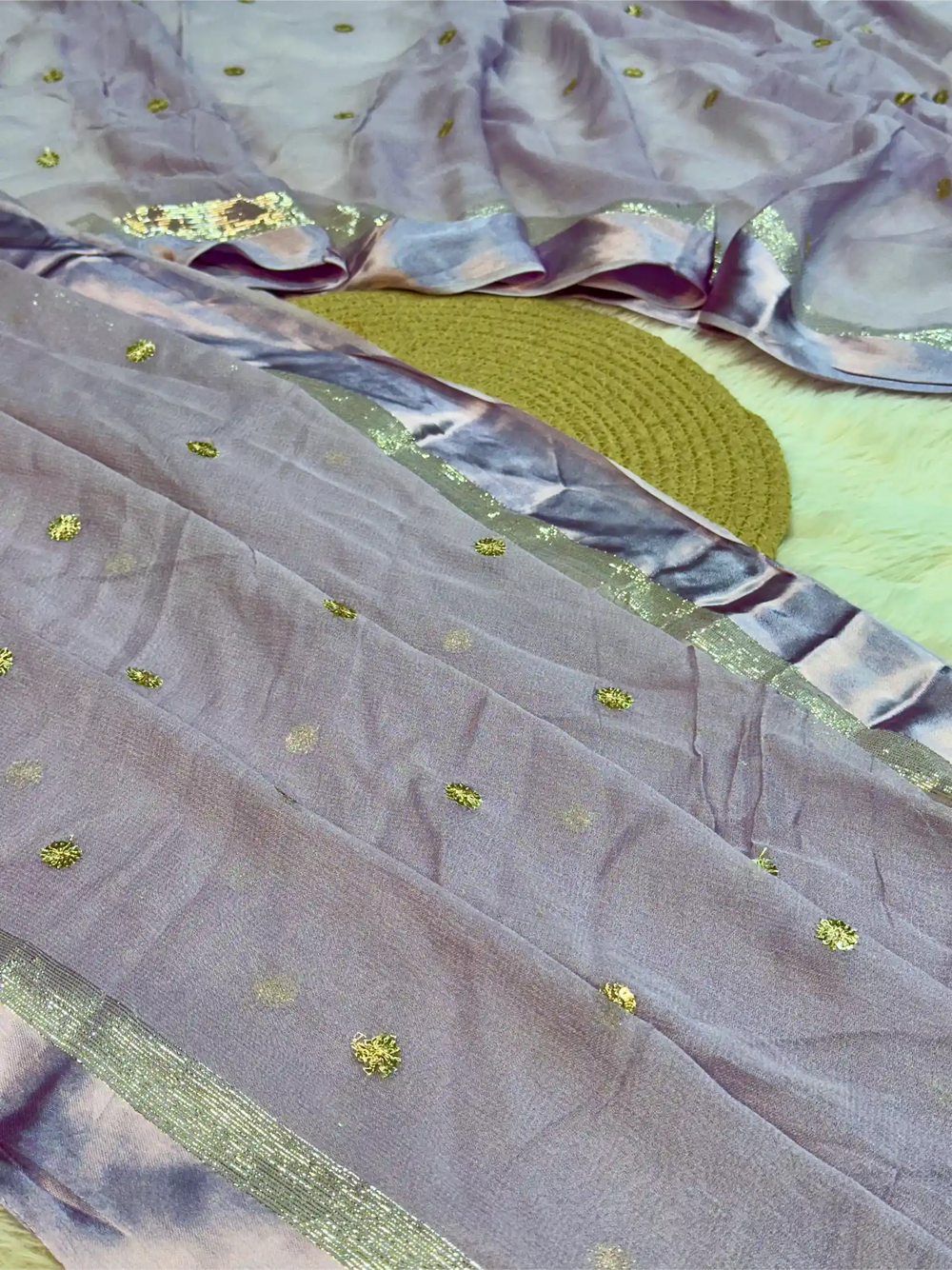 Dusty Lavender Viscose Georgette Silk Embroidered Saree