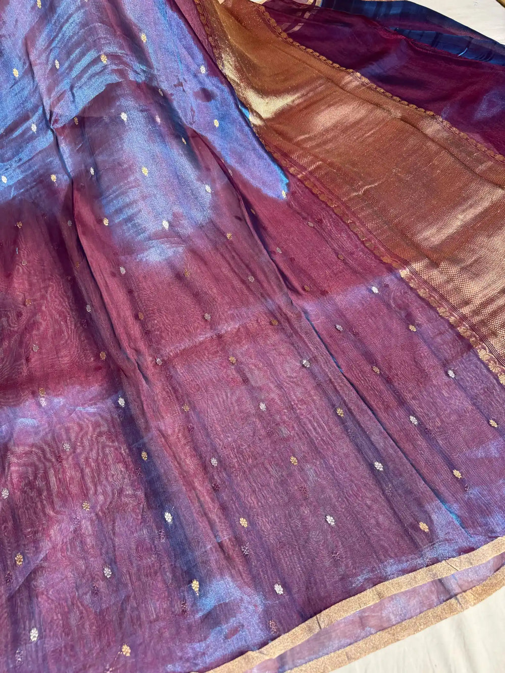 Emerald Blue Handwoven Pure Tissue Silk Saree