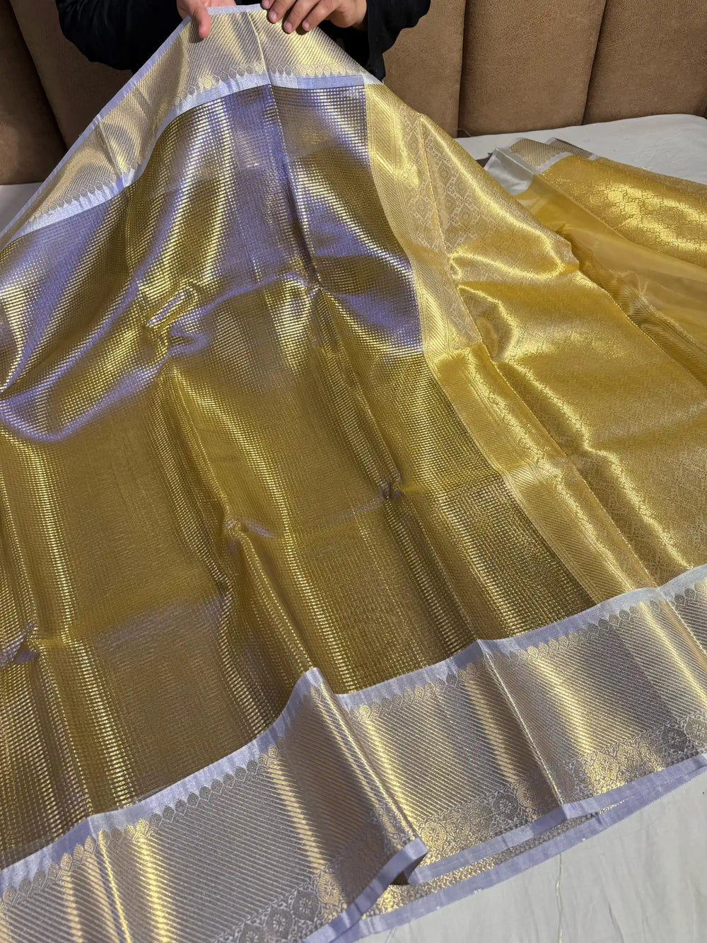 Exclusive Glass Tissue Silk Banarasi Saree with Dual Tone