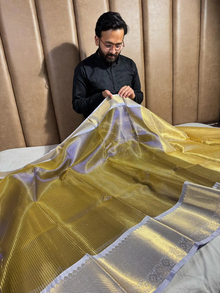 Exclusive Glass Tissue Silk Banarasi Saree with Dual Tone