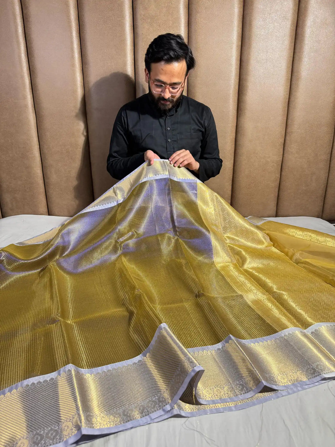 Exclusive Glass Tissue Silk Banarasi Saree with Dual Tone
