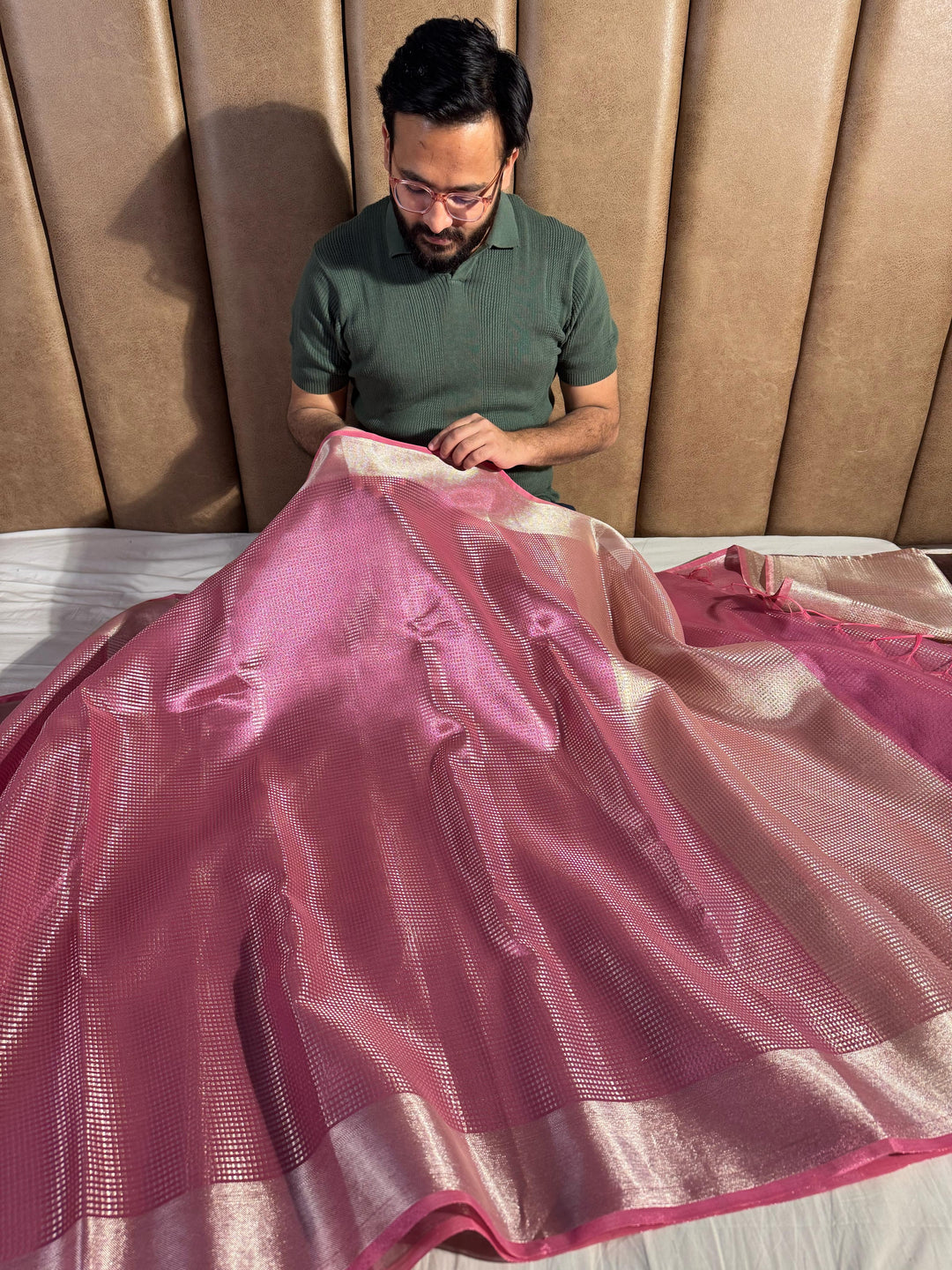 Fairy Tale Pink Silver Tissue Silk Saree