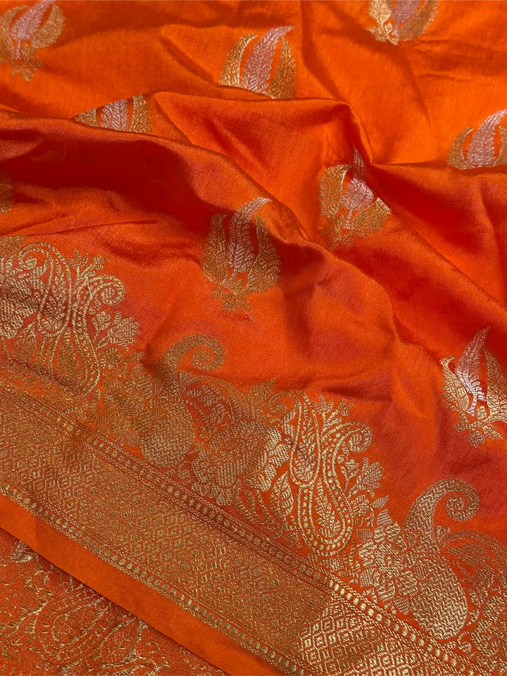 Fanta Orange Shade Warm Silk Traditional Banarasi Saree