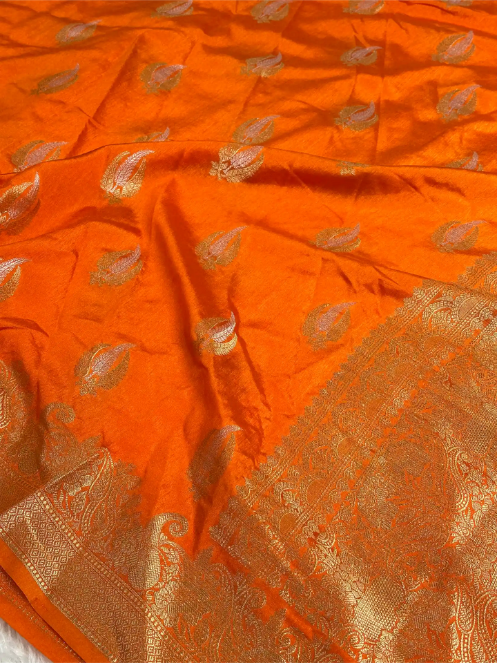 Fanta Orange Shade Warm Silk Traditional Banarasi Saree