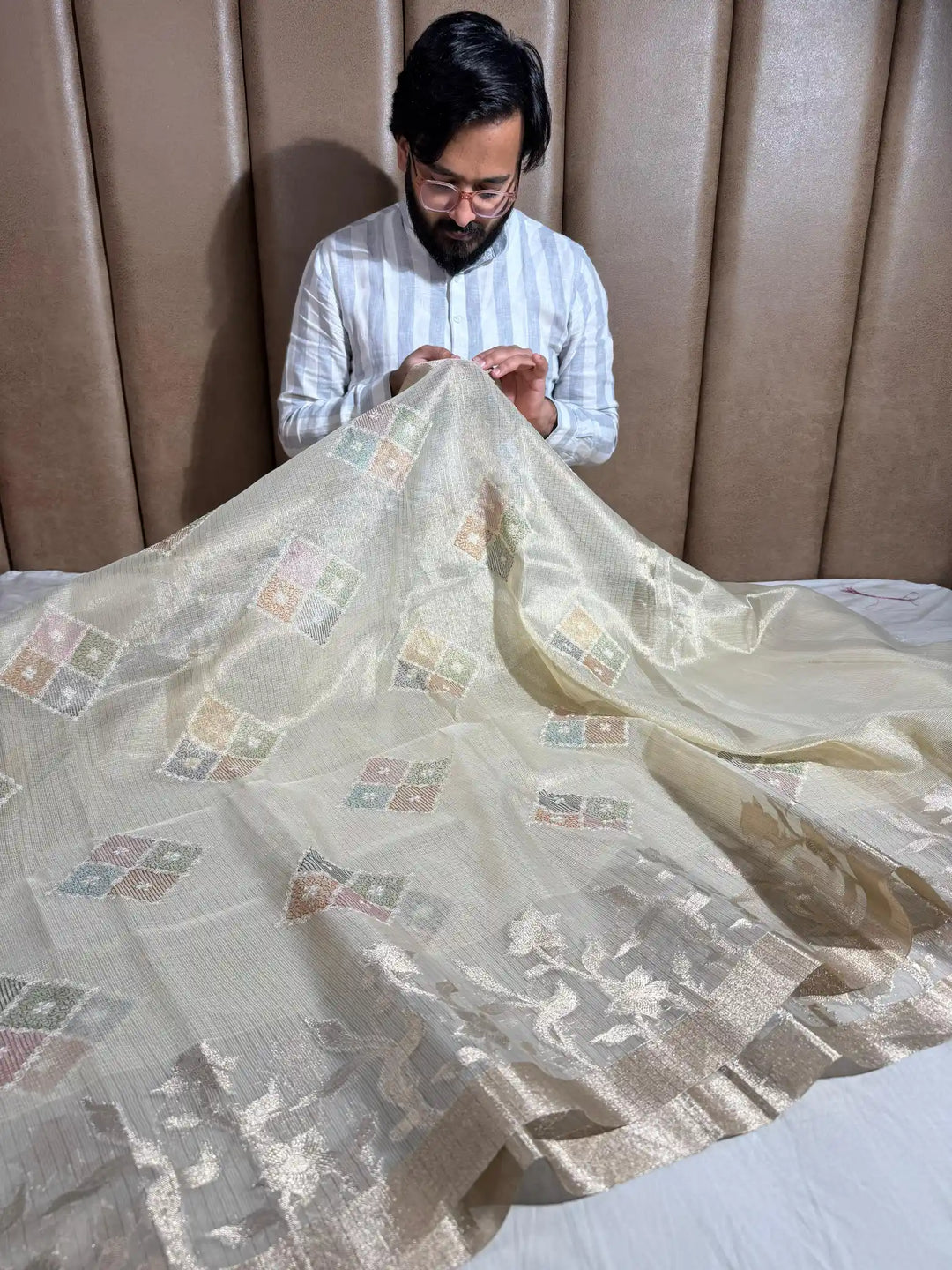 First Time Tissue Kota Multi Chikankari Design with Rich Zari Pallu and Blouse