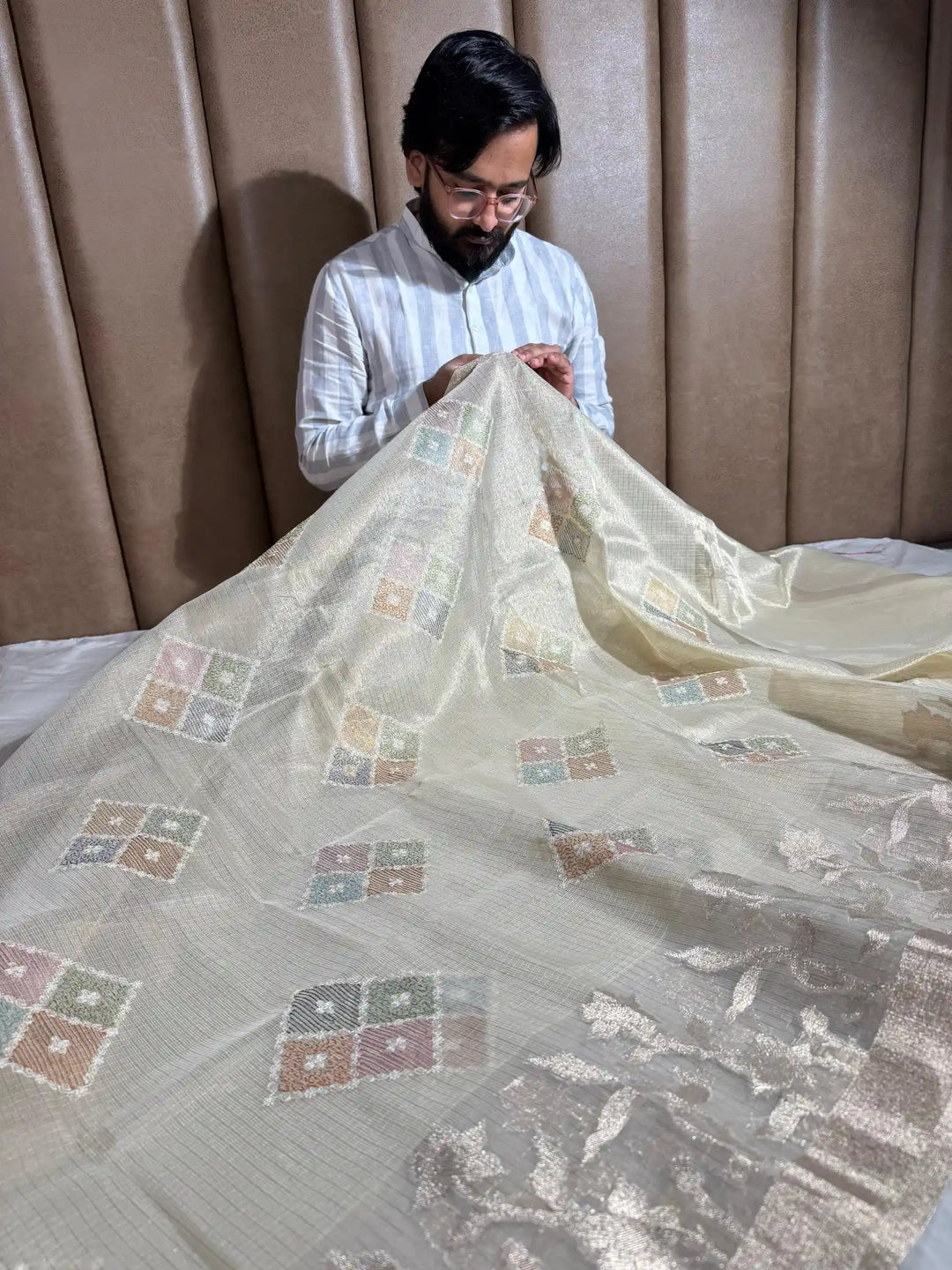 First Time Tissue Kota Multi Chikankari Design with Rich Zari Pallu and Blouse