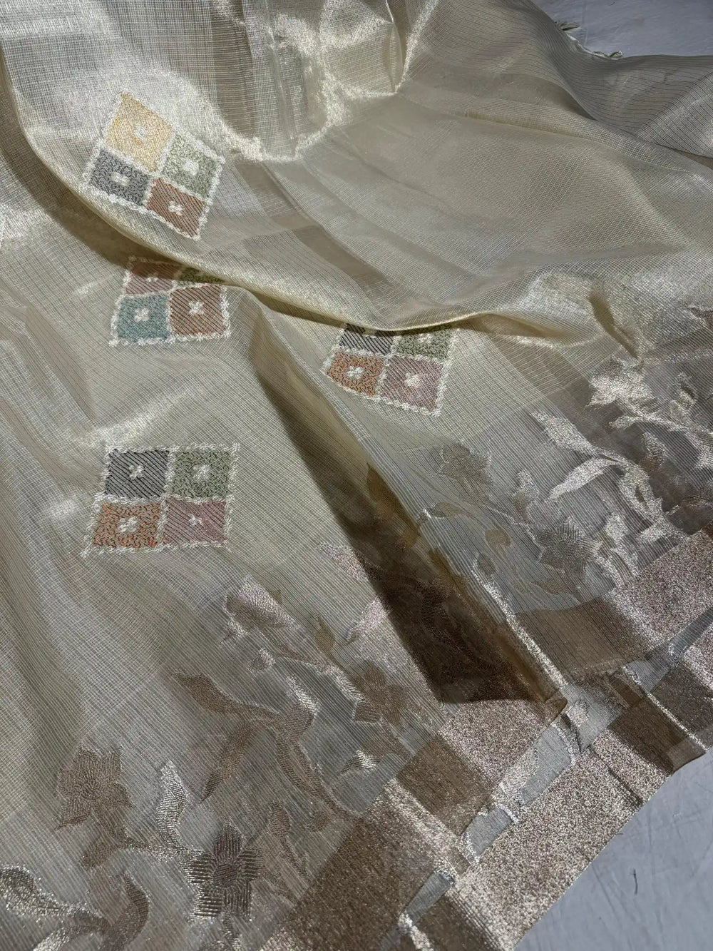 First Time Tissue Kota Multi Chikankari Design with Rich Zari Pallu and Blouse