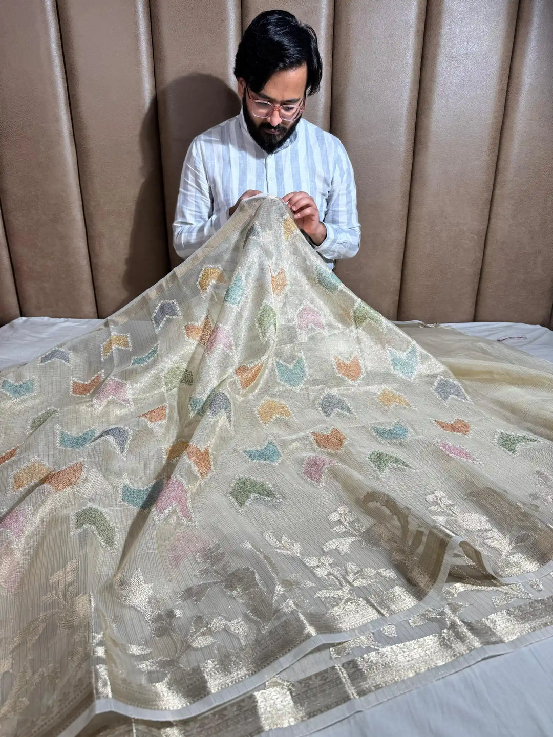 First Time Tissue Kota Multi Chikankari Design with Rich Zari Pallu and Blouse