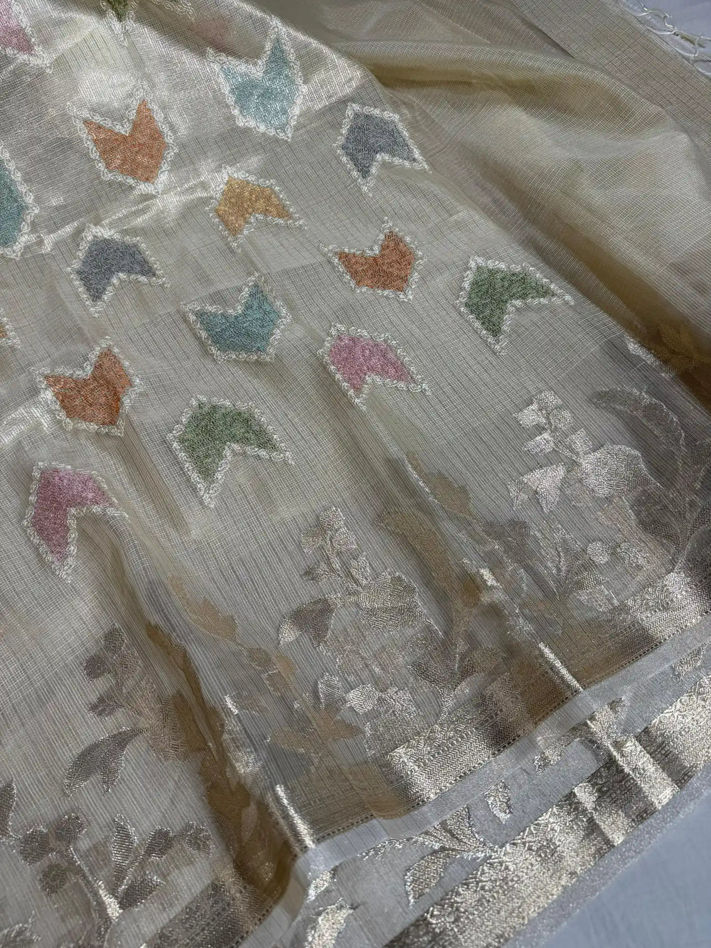 First Time Tissue Kota Multi Chikankari Design with Rich Zari Pallu and Blouse