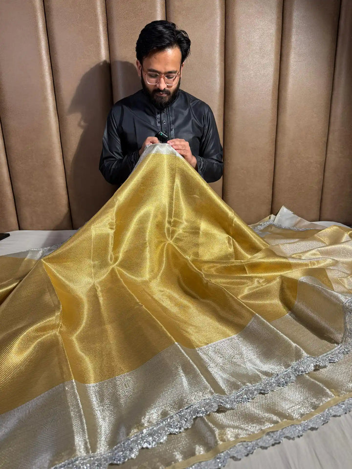 Golden Shade Tissue Silk Saree with Lacework