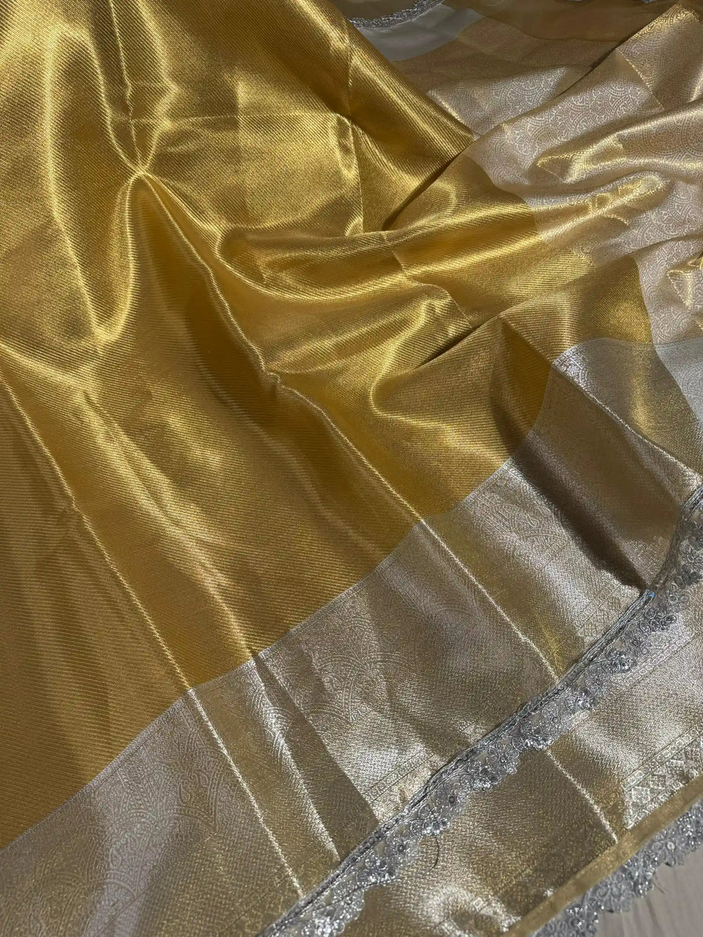 Golden Shade Tissue Silk Saree with Lacework