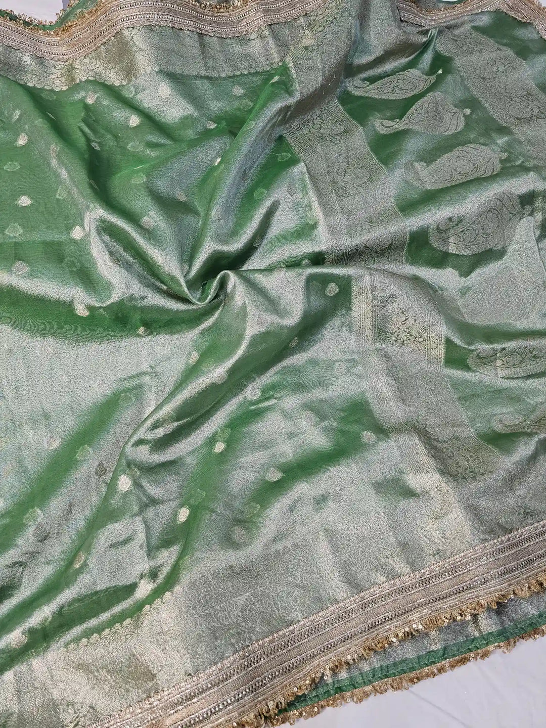 Green Premium Tissue Silk Saree with Exclusive Lace Work