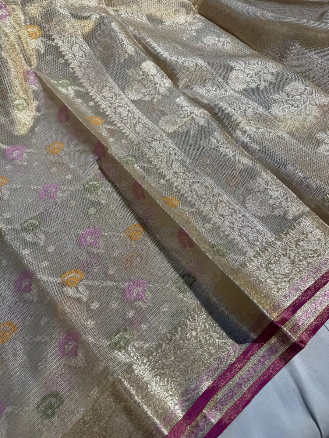 Handloom inspired premium lightweight tissue kota silk saree with meenakari work