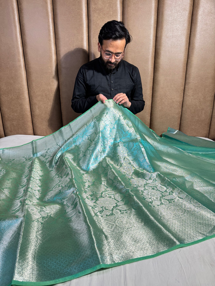 Premium Banarasi Glass Tissue Saree with Dual Tone