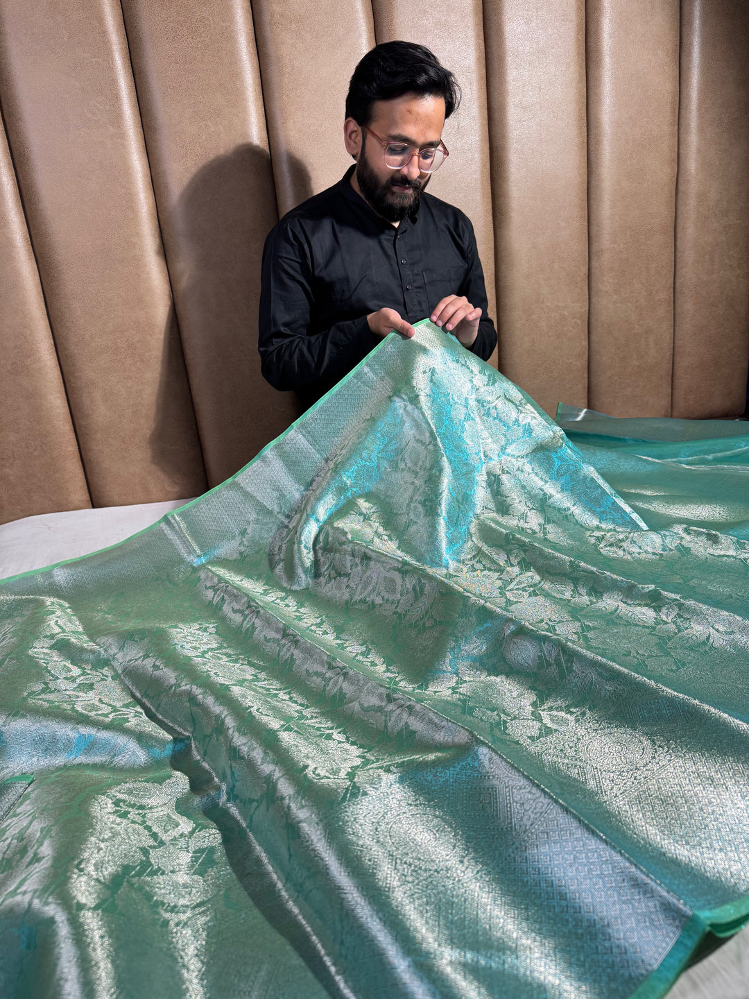 Premium Banarasi Glass Tissue Saree with Dual Tone