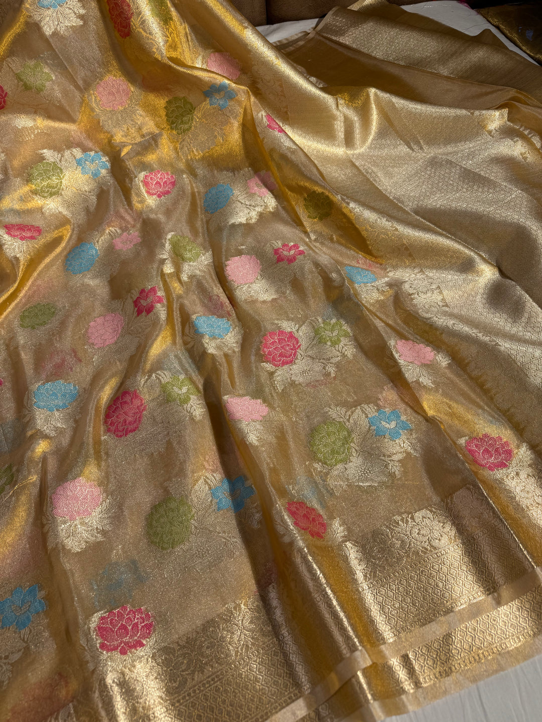 Copper Tissue Silk Meenkari Saree with rich pallu and blouse