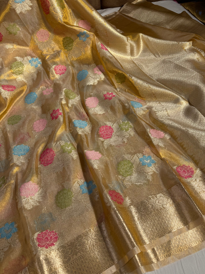Copper Tissue Silk Meenkari Saree with rich pallu and blouse