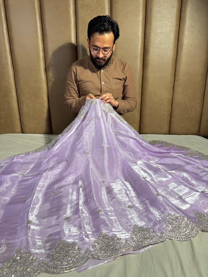 Lavender Shimmery Tissue Silk Saree