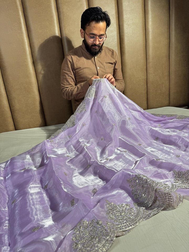 Lavender Shimmery Tissue Silk Saree
