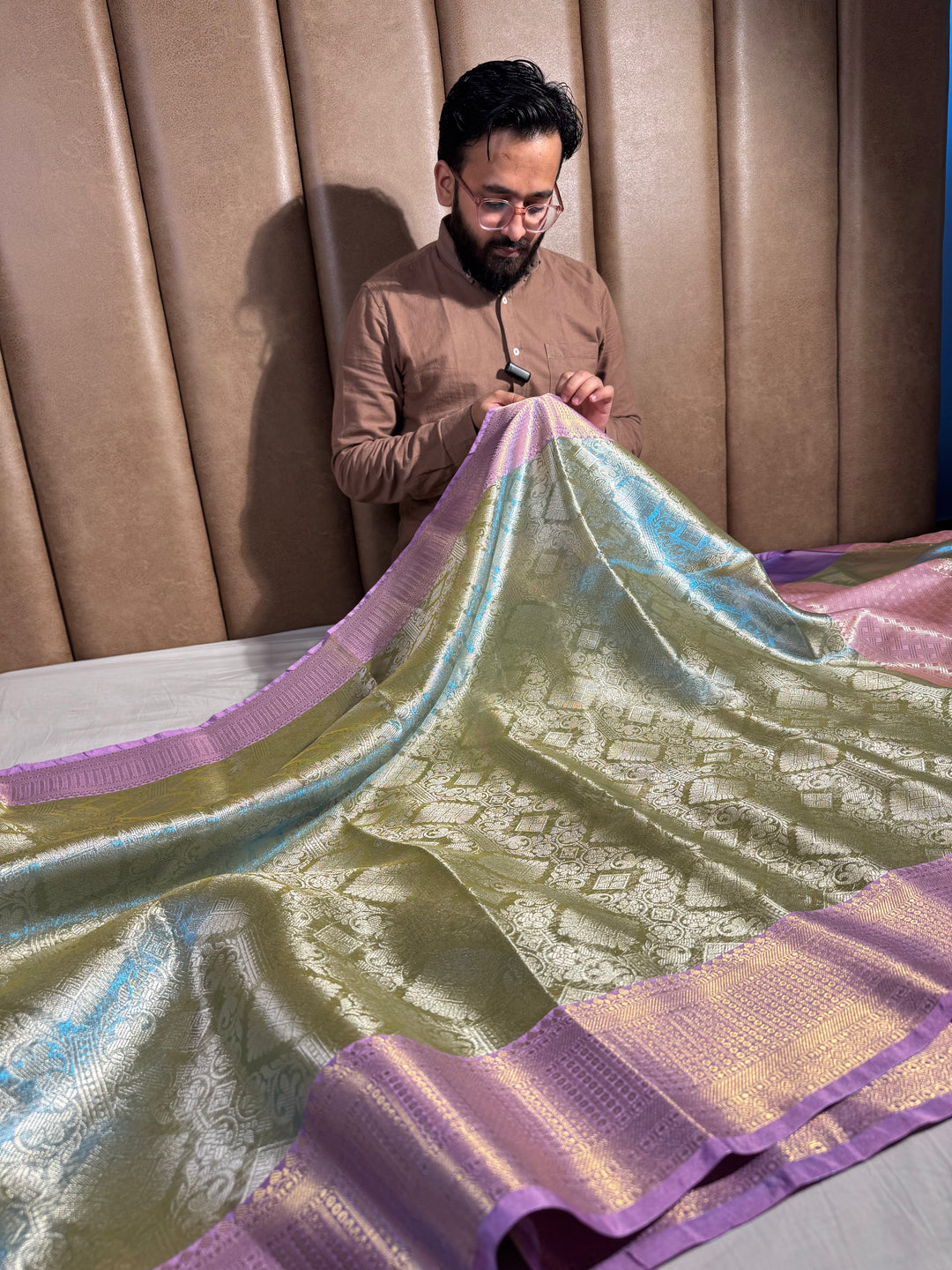 Mehandi Green Glass Tissue Silk Banarasi Saree