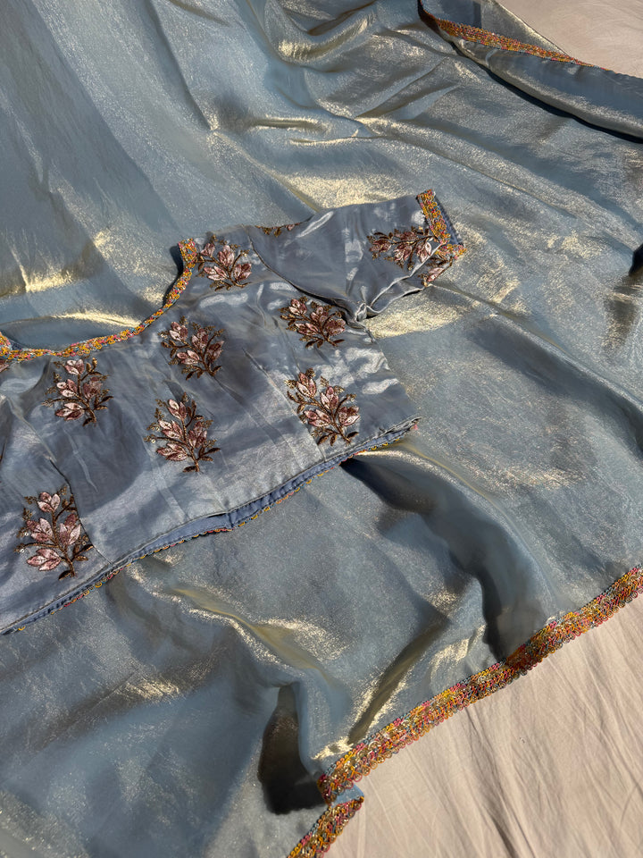 Sabyasachi Inspired Alia bhatt Met Gala Saree in Our Shimmery Tissue Fabric with Handowork