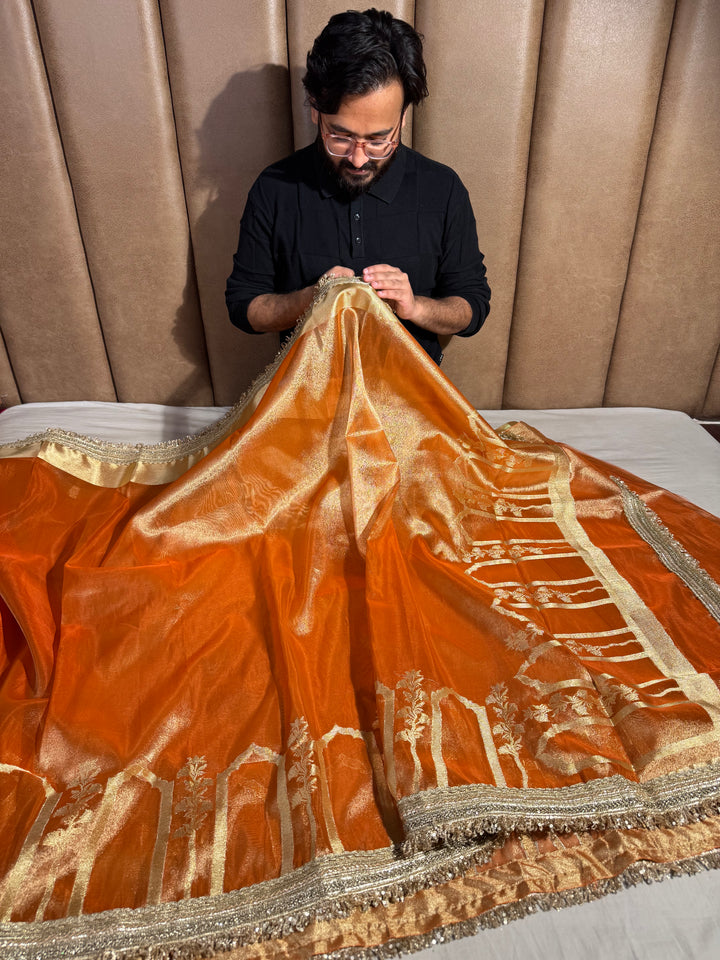 Banarasi premium mughal art tissue silk saree with heavy lacework