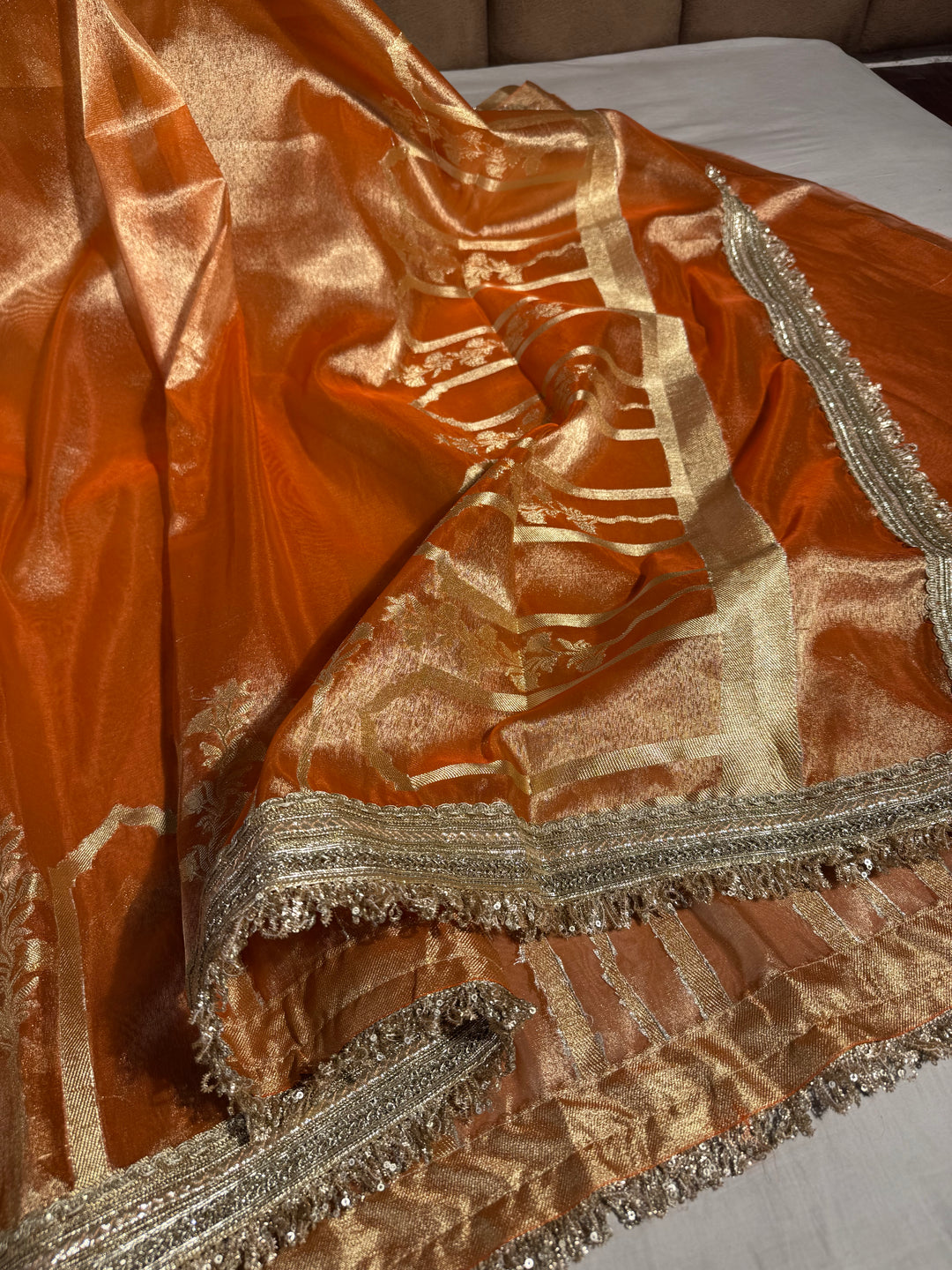Banarasi premium mughal art tissue silk saree with heavy lacework