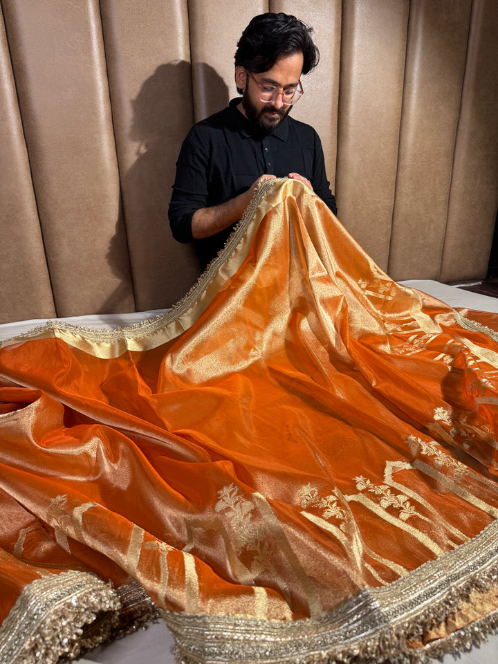 Banarasi premium mughal art tissue silk saree with heavy lacework