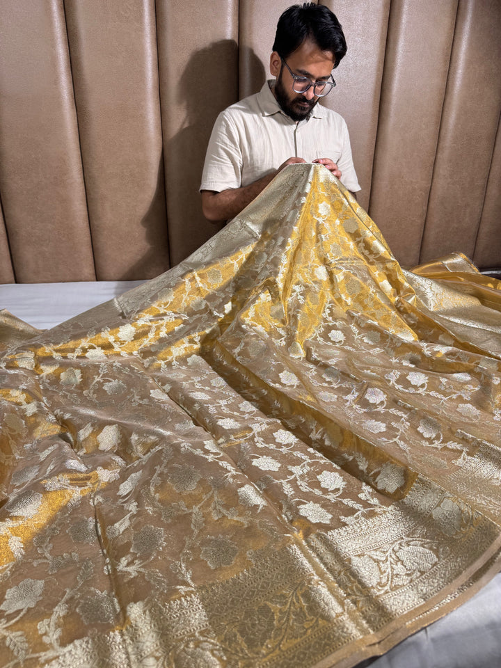 Premium Copper Tissue Silk Banarasi Saree with rich pallu and blouse