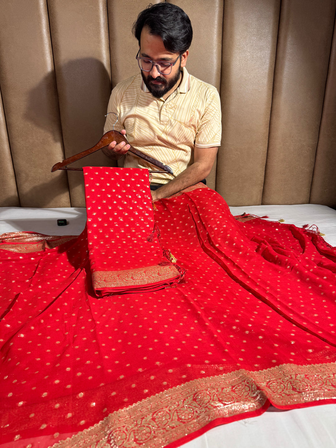 Premium Red Georgette Banarasi Silk Saree
