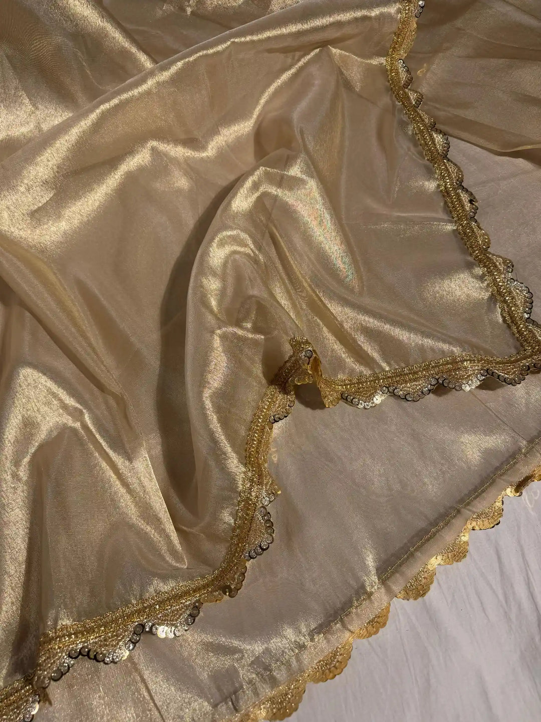 Ivory Gold Shade Tissue Silk Saree with Lacework