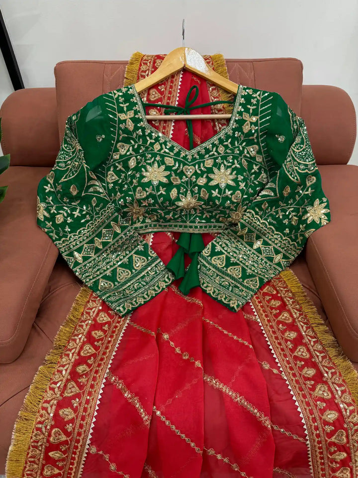 Janhvi Kapoor Inspired Sindoori Red Shimmery Tissue Silk Saree