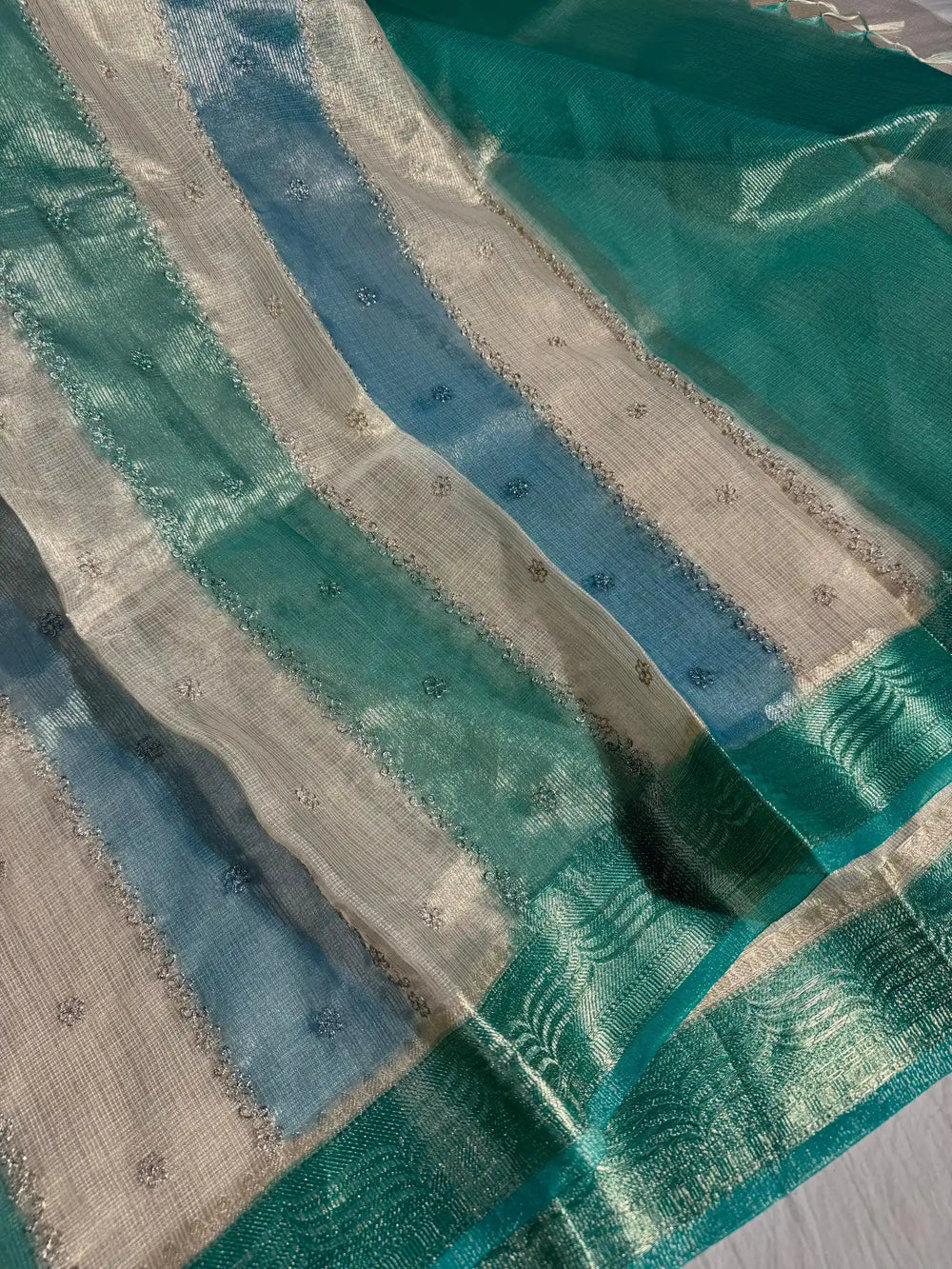 Kota Tissue Saree with Handbrush Paints and Zari Chikankari Work