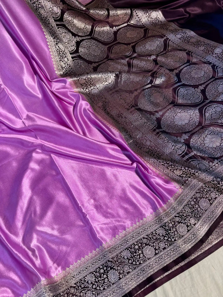 Lavender Banarasi Mashru Katan Silk Saree with Rich Pallu and Blouse