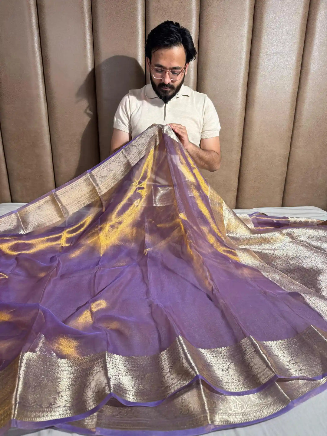 Lavender Pure Tissue Silk Saree with Rich Pallu and Blouse