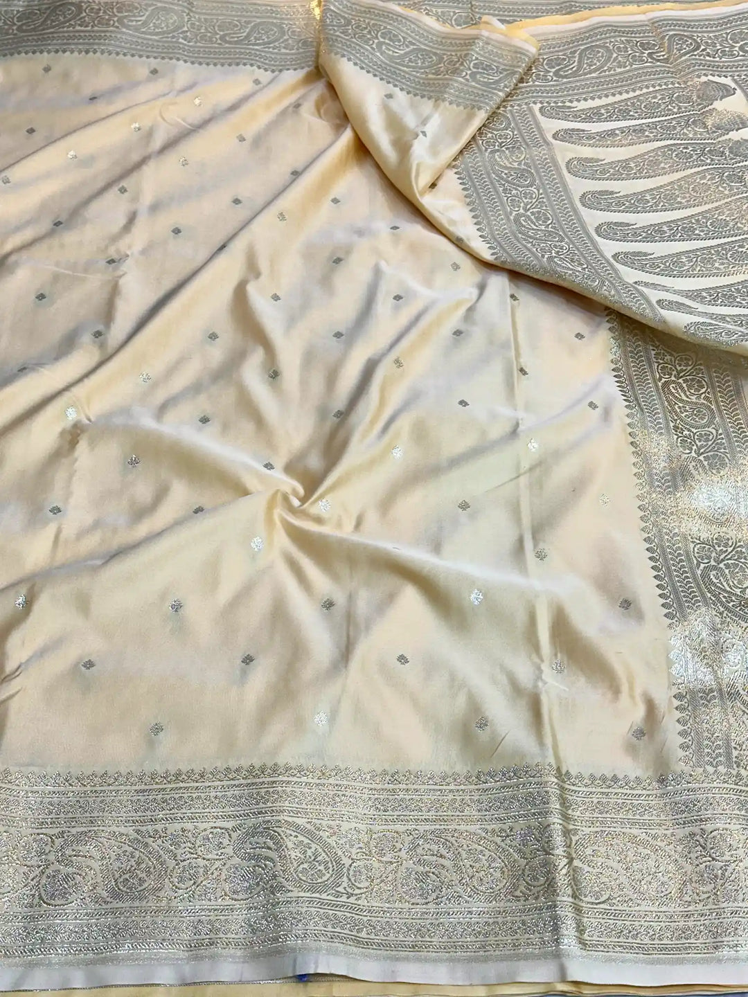 Light Beige Premium Mashru Katan Silk Banarasi Saree