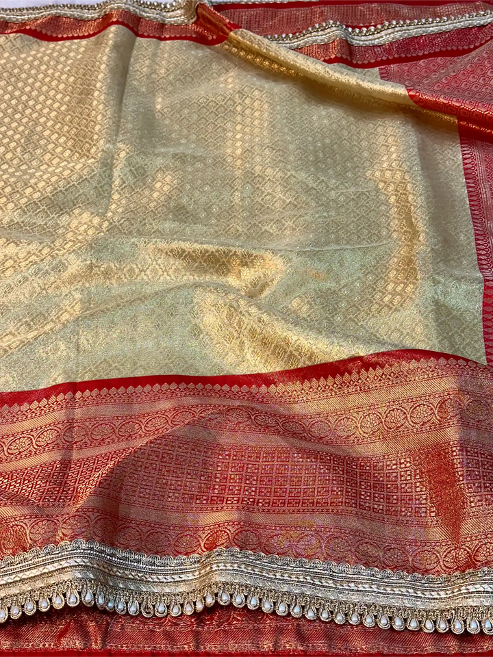Light Gold Bridal Kanjivaram Tissue Silk Brocade Designer Banarasi Saree