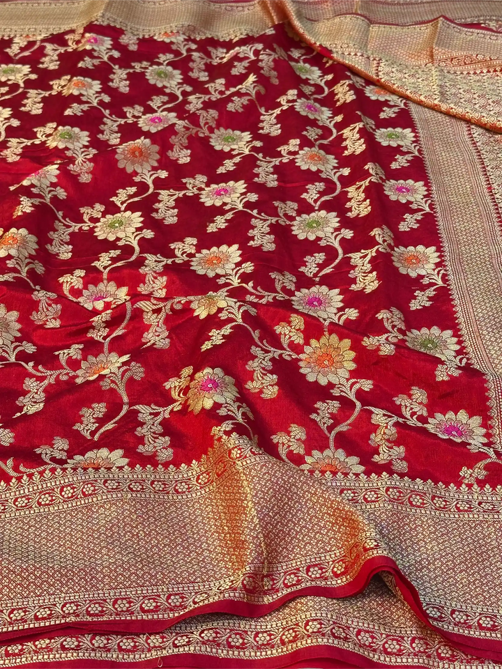 Light Maroon Warm Silk Floral Meenakari Banarasi Saree