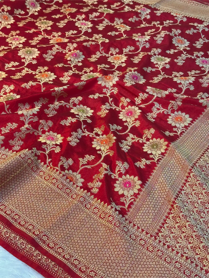 Light Maroon Warm Silk Floral Meenakari Banarasi Saree