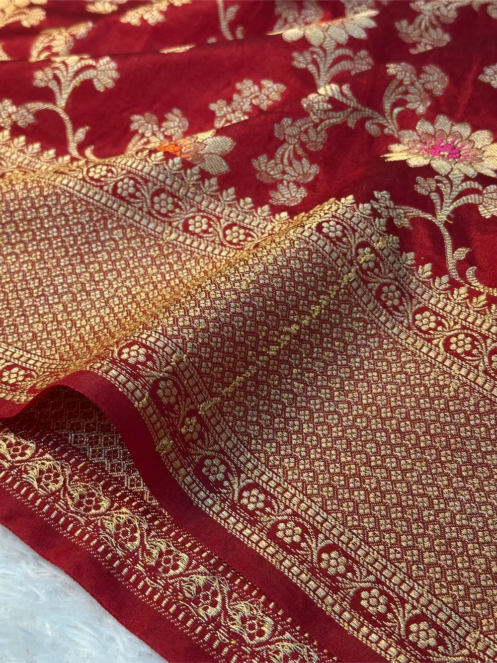 Light Maroon Warm Silk Floral Meenakari Banarasi Saree