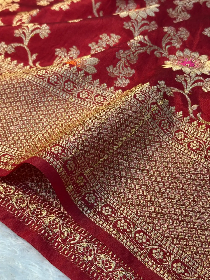 Light Maroon Warm Silk Floral Meenakari Banarasi Saree