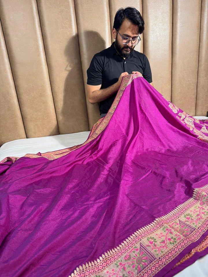 Light Purple Georgette Silk Saree with Rich Pallu and Blouse