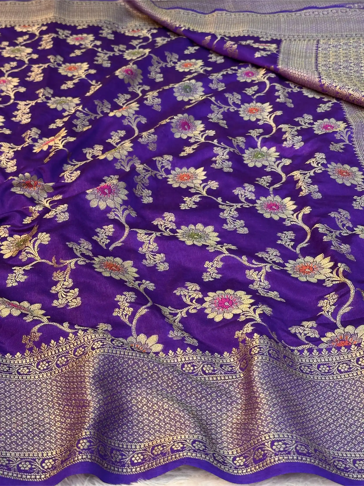 Light Violet Warm Silk Floral Meenakari Banarasi Saree