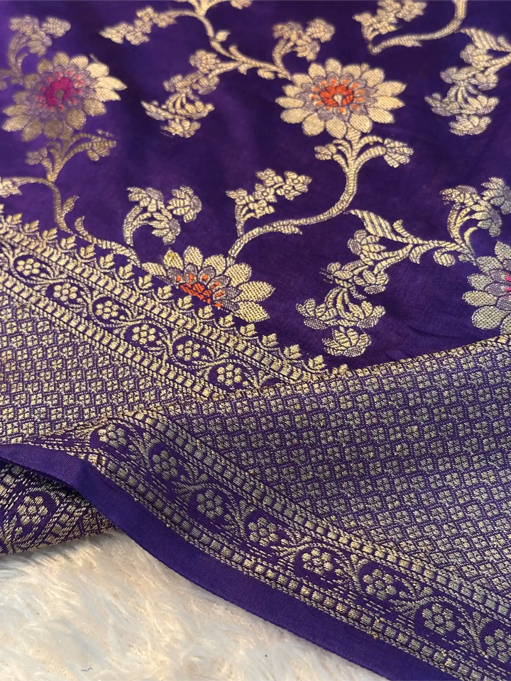 Light Violet Warm Silk Floral Meenakari Banarasi Saree