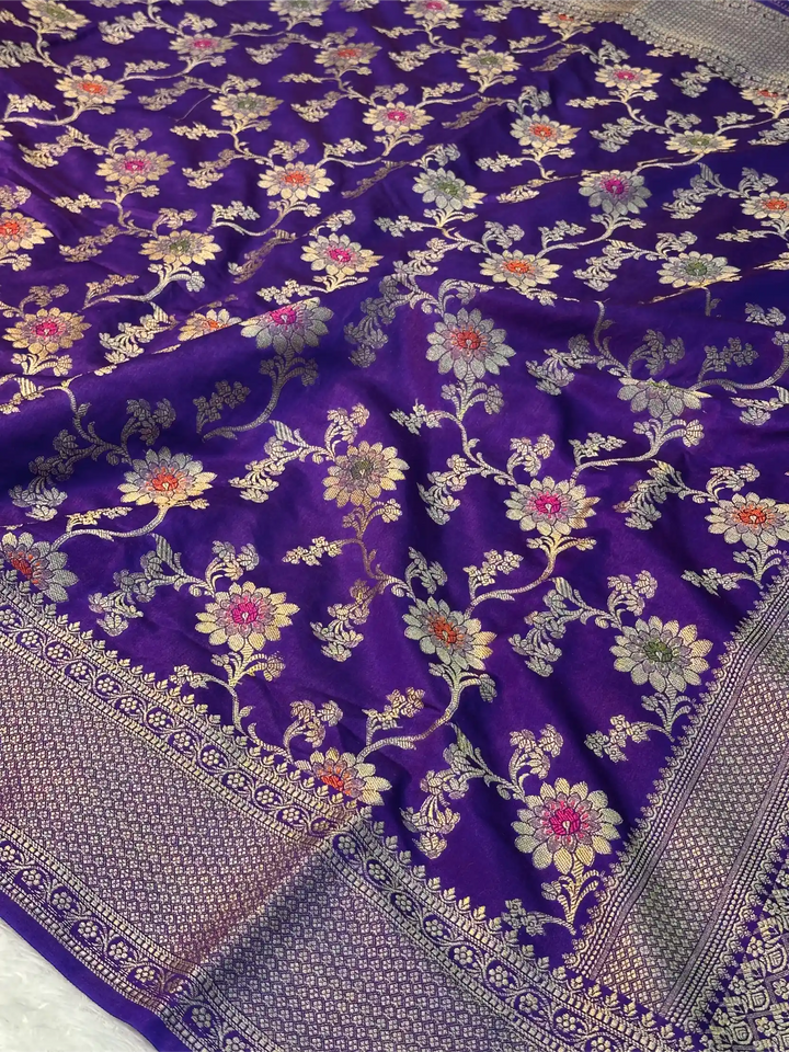 Light Violet Warm Silk Floral Meenakari Banarasi Saree