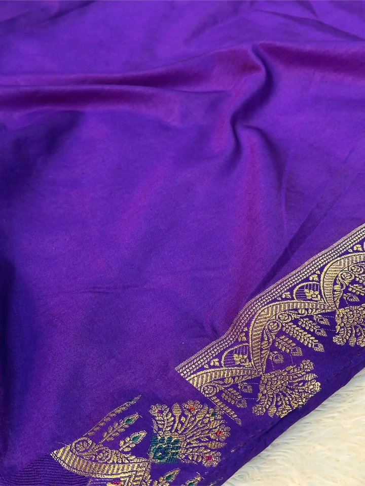 Light Violet Warm Silk Floral Meenakari Banarasi Saree